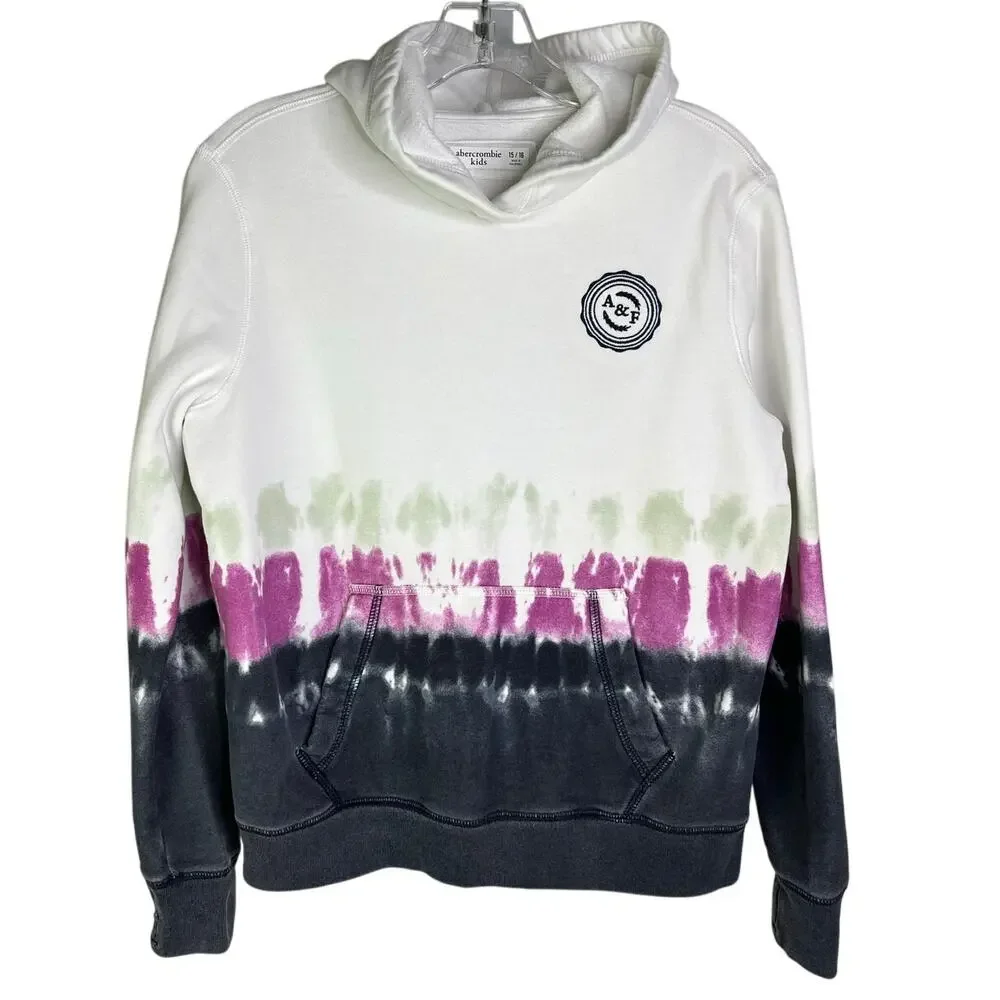 Abercrombie Kids Tie Dye‎ Sweatshirt 15/16 White Gray Fuschia Hoodie Pullover